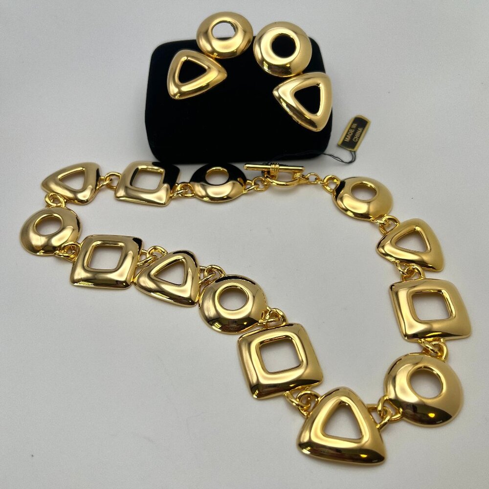 Gold Plate Geometric Fashion Necklace and Earrings Set FINAL MARKDOWN